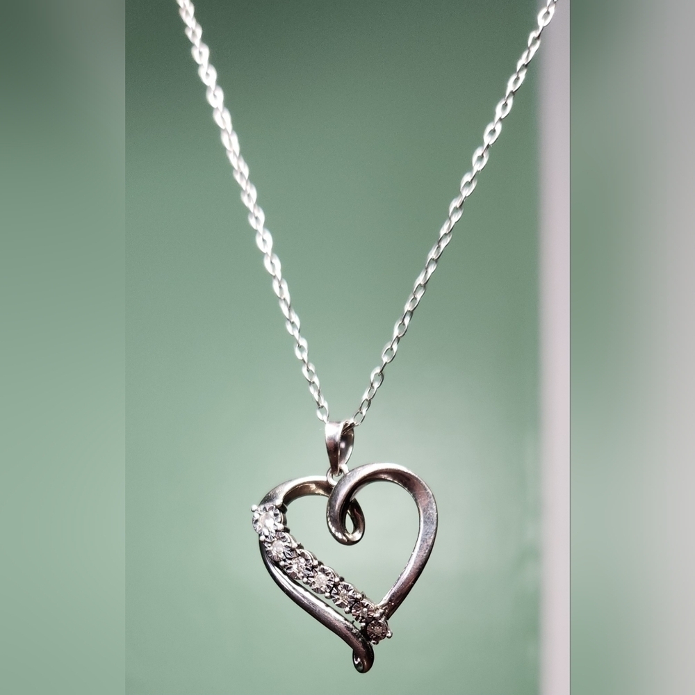 Ralph Lauren Silver & Genuine Diamonds Open Heart Necklace